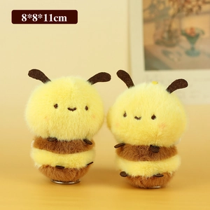 Simpatico portachiavi a forma di ape in peluche con strisce gialle, ciondoli 8x8x11cm
