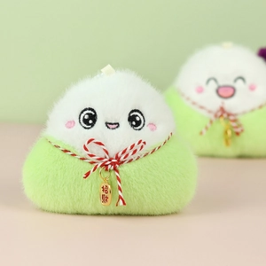 Porte-clés mignon en peluche Zongzi avec fourrure douce et breloque dorée chance