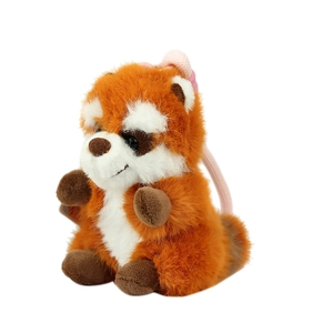 Cute fluffy red panda plush keychain accessory with soft orange fur for bag decor