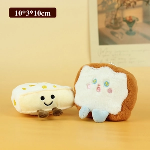 Cute toast and cheese plush keychain set, 10x3x10cm soft stuffed food pendants