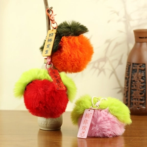 Portachiavi Sfera Di Peluche Frutta Carino Pelliccia Sintetica Morbida Cachi Pesca Mela Ciondolo Per Zaino Chiavi