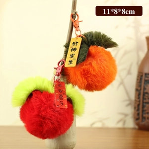 Simpatici portachiavi di peluche a forma di cachi e mela con ciondoli portafortuna