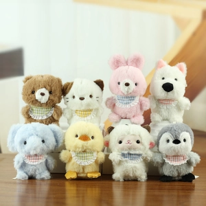 Cute Animal Plush Keychain Soft Stuffed Bear Dog Rabbit Doll With Gingham Lace Bib Kawaii Bag Pendant For Women Girls Gift