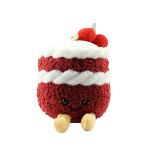 Colgante pastel de terciopelo cereza de peluche con cara sonriente para decorar bolsos