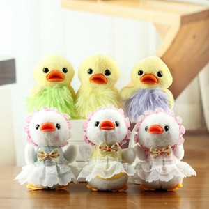 Cute Duck Plush Toy Pendant Keychain Lace Dress Grass Skirt Soft Stuffed Animal Doll Bag Charm For Women Kids Gift