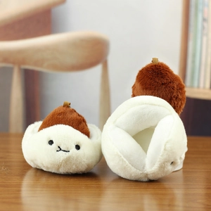 Cute plush earmuffs with cartoon embroidery and soft chestnut-style design for winter comfort