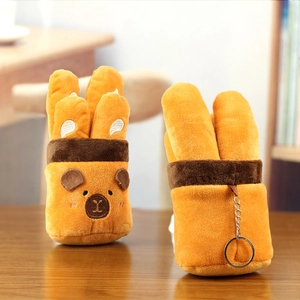 Cute Capybara plush baguette keychain with soft orange fabric and silver ring