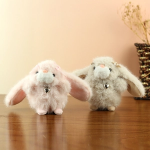 Cute plush bunny pendants in pink and grey with bowknots and heart charms