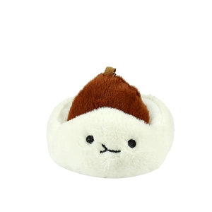 Cute plush bun pendant with soft white fur and brown details for keychains and bags