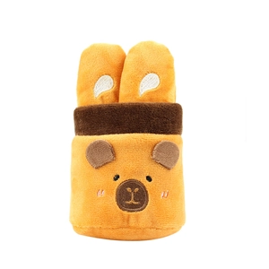 Cute Capybara bread plush keychain accessory with embroidered face on yellow fabric