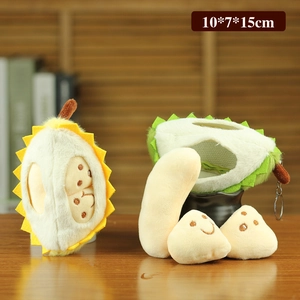 Porte-clés durian en peluche avec petits fruits souriants pour sacs, 10x7x15cm