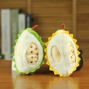 Porte-clés durian en peluche vert et jaune avec visages de dessin animé mignons
