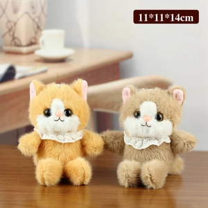 Cute plush cat dolls in orange and brown with lace collars, size 11x11x14cm