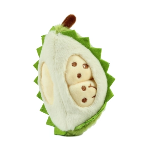 Porte-clés durian en peluche avec extérieur vert texturé et noyau jaune brodé