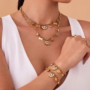 Dog Puppy Pendant Jewelry Collection Zircon Inlaid Stainless Steel Necklace And Bracelet For Women Pet Lovers Gift