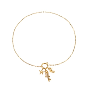 Collier en acier inoxydable plaqué or 18 carats avec pendentifs hippocampe et étoile