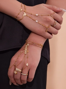 Détails du bracelet bague plaqué or 18k avec papillon en zircon et bagues en perles