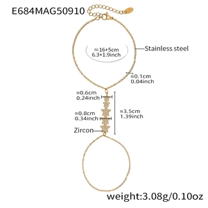 Détails de la gourmette à main étoile dorée en acier inoxydable avec zircon et mesures