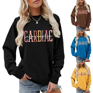 Women Cardiac Sonographer Sweatshirt Casual Round Neck Long Sleeve Pullover Professional Letter Print Cotton Blend Loose Fit