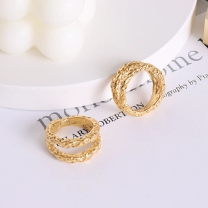 Chunky double-layered 18K gold plated titanium ring with hammered foil texture