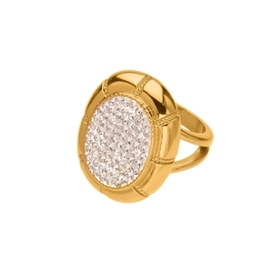 Luxurious 18k gold plated stainless steel ring with pavé zircon four-leaf flower design