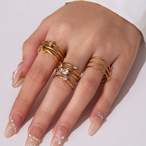 Three-piece stackable 18k gold plated stainless steel ring set with 5A zircon stones