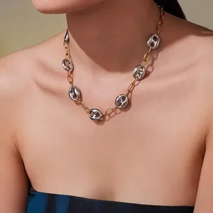 Collier À Maillons Nez De Cochon En Acier Inoxydable Bicolore Plaqué Or Argent Chaîne Grain De Café Bijoux De Mode