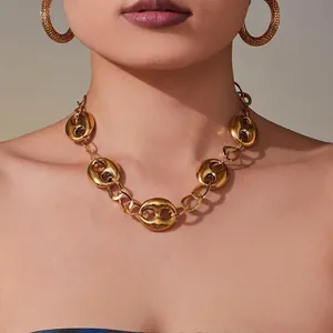Collier À Gros Maillons En Forme De Grain De Café Et Nez De Porc Pour Femmes En Acier Inoxydable Plaqué Or