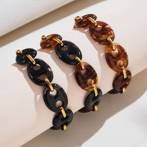 18K gold plated stainless steel bracelets with resin coffee bean link design