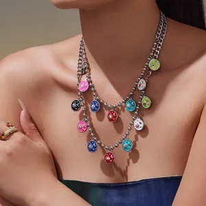 Celestial Sun Moon Star Pendants Necklace Stainless Steel Colorful Enamel Bohemian Style Jewelry For Women