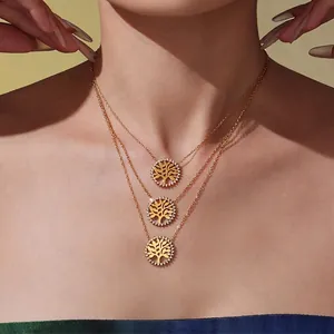Bijoux Arbre De Vie Acier Inoxydable Zircon Pendentif Collier Multicouche Et Bracelet Pour Femme Mode