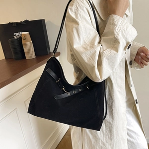 Maillard vintage black suede tote bag with leather straps and metal buckle details