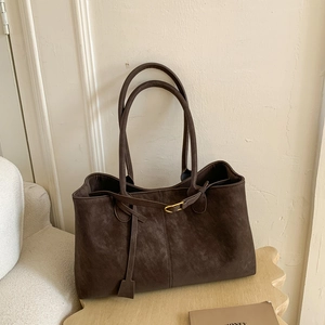 Women Retro Frosted PU Leather Tote Bag Large Capacity Shoulder Underarm Handbag Minimalist Vintage Style