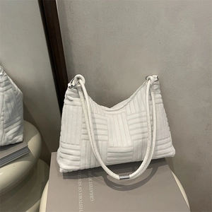 Minimalist Underarm Bag Textured Fabric Relief Pattern Women Shoulder Bag Solid Color Commute Casual Zip Closure Knot Detail