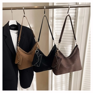 Three premium PU leather tote bags in brown black and dark coffee with envelope pendants