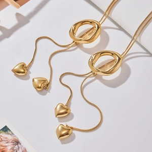 Polished 18k gold plated stainless steel snake chain necklace with heart pendant