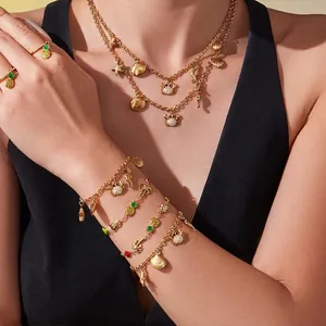 Bijoux Thème Océan En Acier Inoxydable Avec Pendentifs Crabe Coquillage Et Ananas En Zircon Collier Bracelet Bague Pour Femme