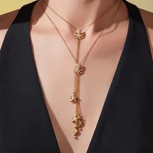 Collier Pendentif Poulpe Hippocampe Étoile De Mer Acier Inoxydable Zircon Chaîne En Y Lariat Bijoux Océan Femme