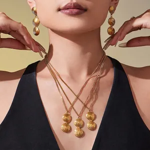 Gold Stainless Steel Jewelry Set Spiral Swirl Pendant Necklace And Earrings Fashion Minimalist For Women