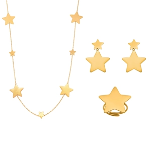 Star shaped 18k gold plated stainless steel jewelry set with necklace earrings and ring