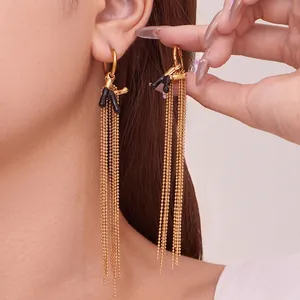 Stainless Steel Long Tassel Earrings Coral Branch Shape Enamel Drip Pendant Gold Plated Geometric Party Jewelry Women