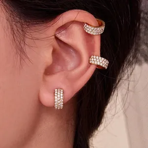 Boucles D'oreilles Ear Cuff En Forme De C En Acier Inoxydable Avec Zircon 5A Pavé Plaqué Or 18K Bijoux Minimalistes Pour Femmes