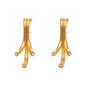 Boucles d'oreilles feuille dorée en acier inoxydable avec zircons cubiques éclatants