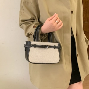 Chic two-tone canvas and leather small square handbag for women's crossbody style