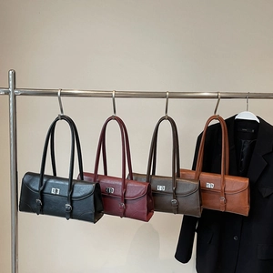 Sac Sous le Bras pour Femmes Style Coréen Design de Niche Rétro en Cuir PU Avec Serrure en Métal Détail de Surpiqûres Sac à Main