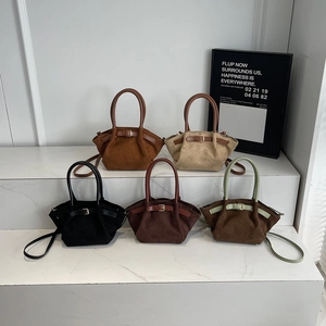 Korean Retro Suede Bucket Bag For Women Fashion Minimalist Belt Buckle Decoration Shoulder Crossbody Handbag Casual Daily Commute Bag