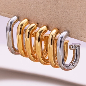 Boucles d'oreilles minimalistes en forme de U dorées et argentées polies miroir