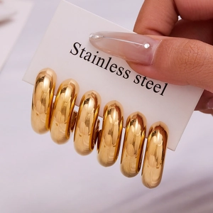Polished 18k gold plated stainless steel chunky C-shaped hoop earrings for women