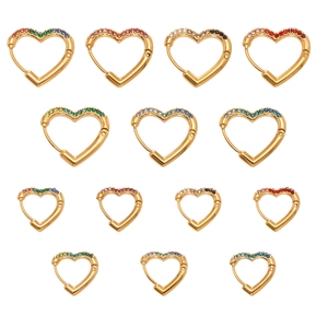 18k gold plated heart hoop earrings with multicolored zircon stones in various sizes