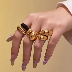 Bagues Ouvertes En Acier Inoxydable Plaqué Or 18K Zircon Émail Français Minimaliste Style Métal Liquide Bijoux Femmes